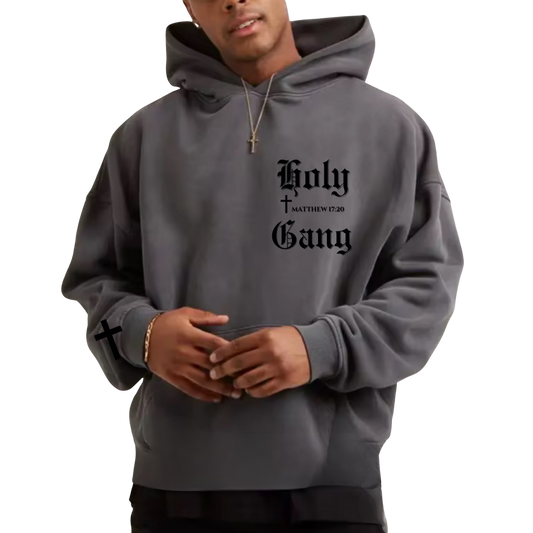 COMING SOON!!! Holy Gang Oversized Hoodie- Matthew 17:20 Edition for Men in Dark Gray
