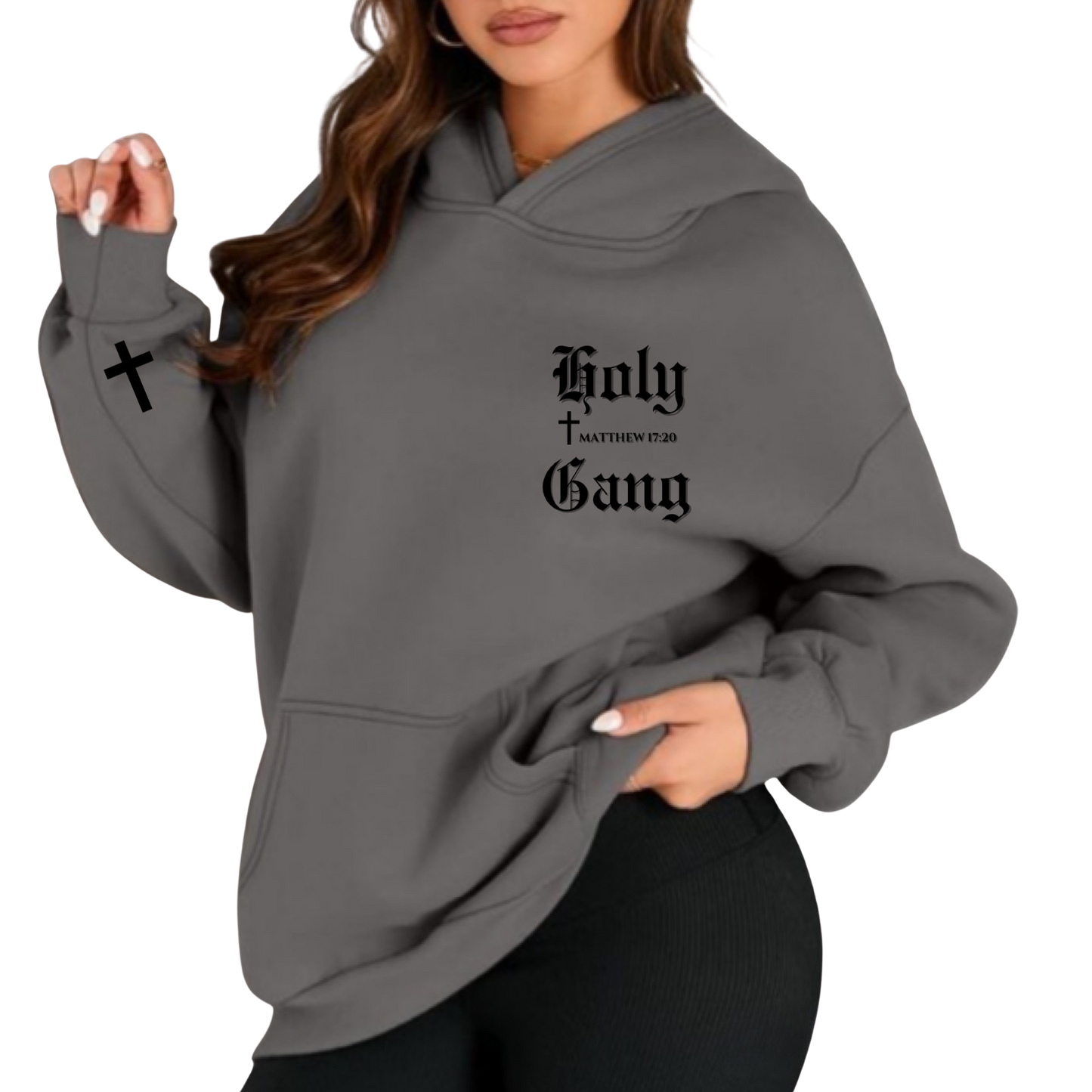 COMING SOON!!! Holy Gang Oversized Hoodie- Matthew 17:20 Edition for Women in Dark Gray