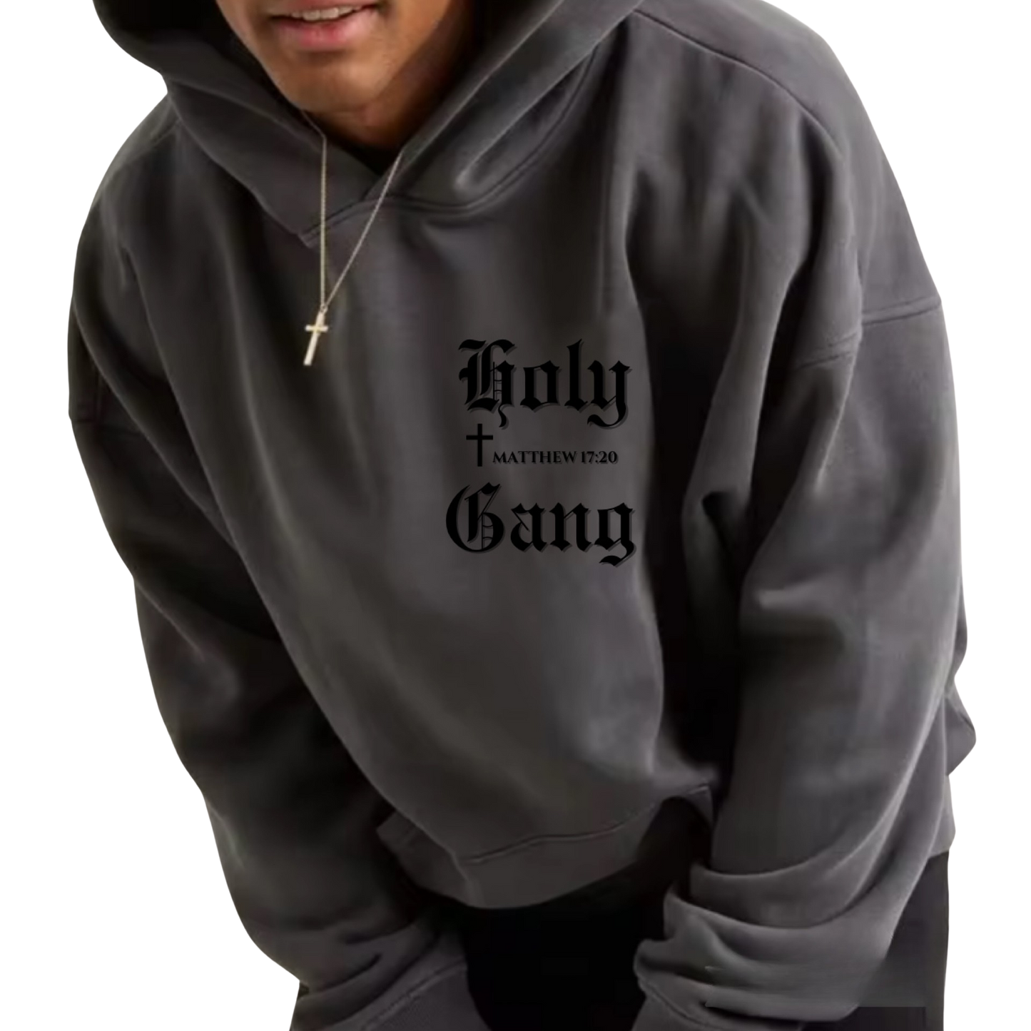 COMING SOON!!! Holy Gang Oversized Hoodie- Matthew 17:20 Edition for Men in Dark Gray