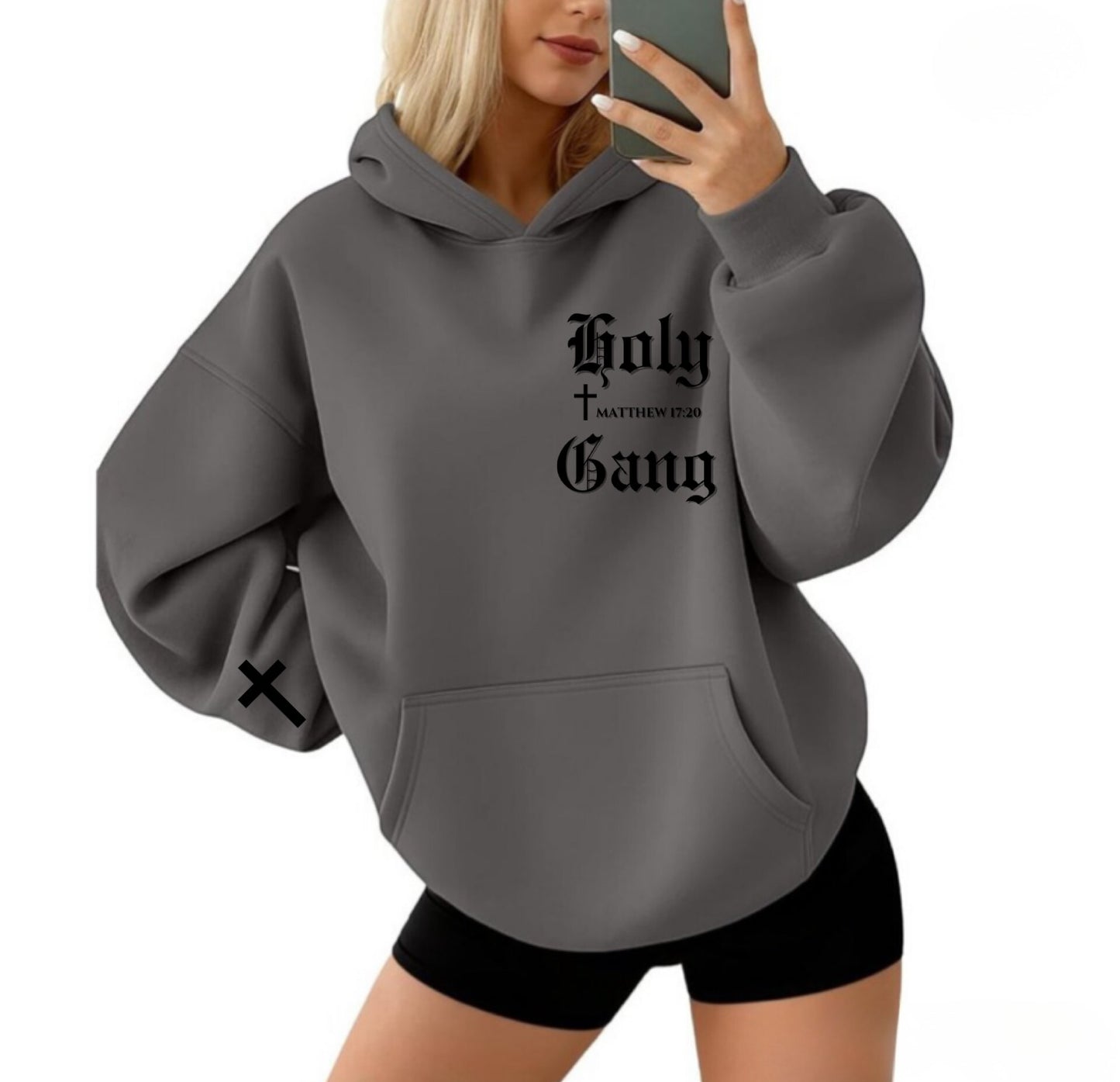 COMING SOON!!! Holy Gang Oversized Hoodie- Matthew 17:20 Edition for Women in Dark Gray